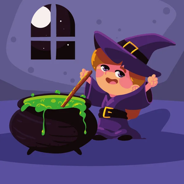 Halloween Cute Witch Cauldron — Stock Vector