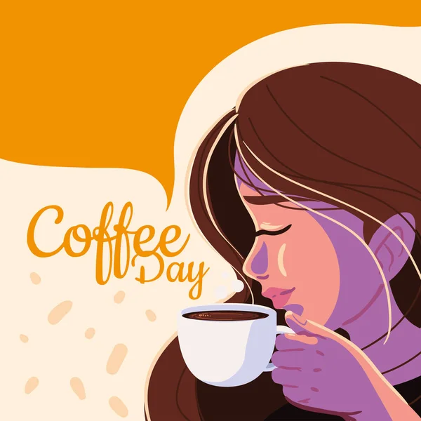 Coffee Day Woman Drinking Coffee Poster — Stock Vector