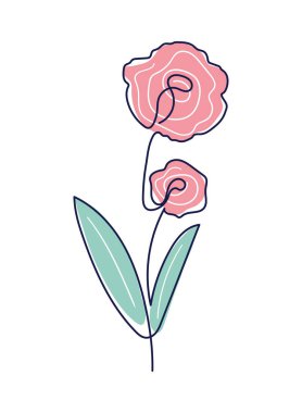 one line flower and leaf icon isolated