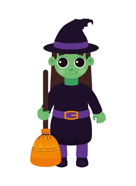 Halloween Girl Witch Character Icon Isolated —  Vetores de Stock