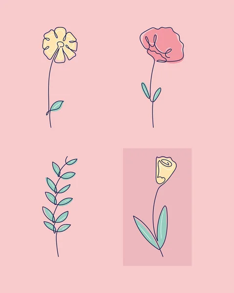 Flowers Continuous Line Drawing Icon Set — Stockový vektor