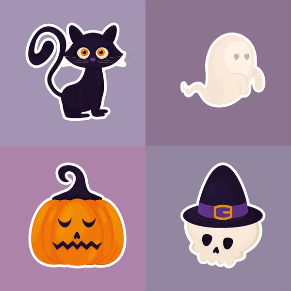 Halloween Miscellaneous Sticker Icon Set — Stok Vektör
