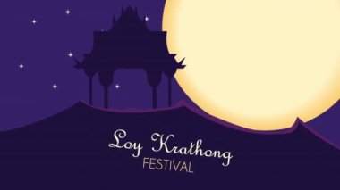 loy krathong lettering with fullmoon animation ,4k video animated