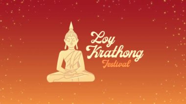 loy krathong lettering with buddha animation ,4k video animated
