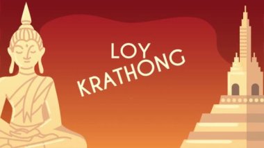 loy krathong lettering with buddha animation ,4k video animated