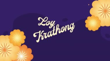loy krathong lettering with flowers animation ,4k video animated