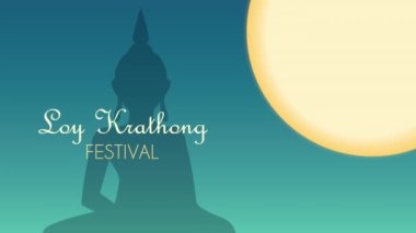 loy krathong lettering with fullmoon animation ,4k video animated