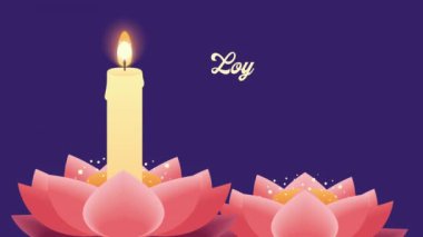 loy krathong lettering with lotus flowers animation ,4k video animated