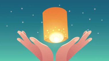loy krathong festival animation with lamp ,4k video animated