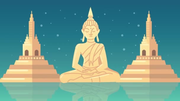 Loy Krathong Festival Animation Buddha Video Animated — Vídeos de Stock