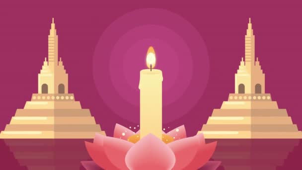 Loy Krathong Festival Animation Candle Lotus Video Animated — Vídeos de Stock