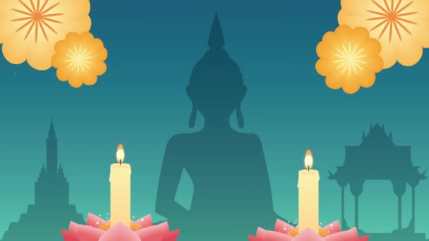 Loy Krathong Festival Animation Candles Lotus Video Animated — Stock Video