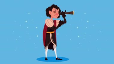 christopher columbus with telescope animation ,4k video animated