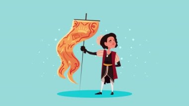 christopher columbus with flag animation ,4k video animated