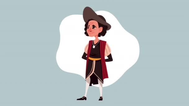 Christopher Columbus Standing Character Animation Video Animated — Stok Video