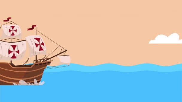 Columbus Day Animation Caravel Video Animated — Stockvideo