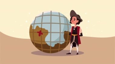 christopher columbus character with animation ,4k video animated
