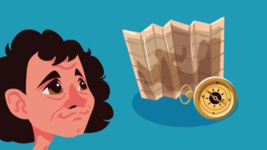 christopher columbus with paper map animation ,4k video animated