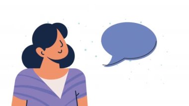 Konuşma balonu olan genç bir kadın, 4k video animasyonu