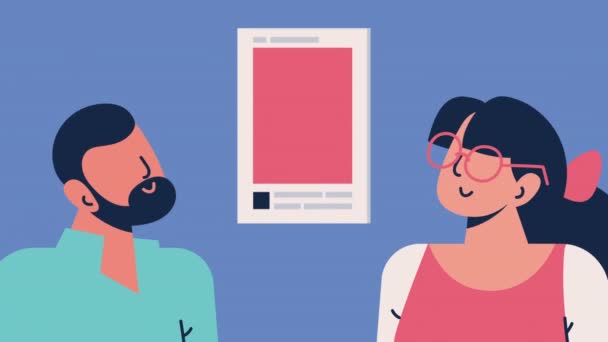 Young Couple Profile Acount Characters Video Animated — Wideo stockowe