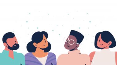 group of interracial persons characters animation ,4k video animated