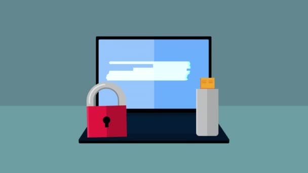 Cyber Security Technology Laptop Video Animated — Vídeo de Stock