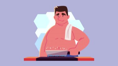 fat man cooking kitchen recipe animation ,4k video animated