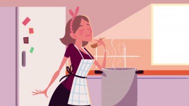 woman cooking kitchen recipe animation ,4k video animated