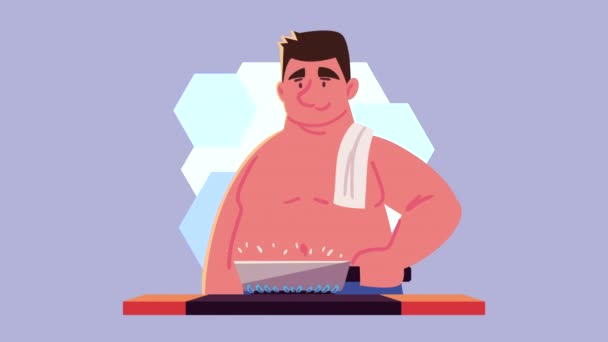 Fat Man Cooking Kitchen Recipe Animation Video Animated — Stock video