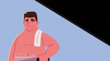 fat man cooking kitchen recipe animation ,4k video animated