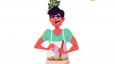 man cooking kitchen recipe animation ,4k video animated