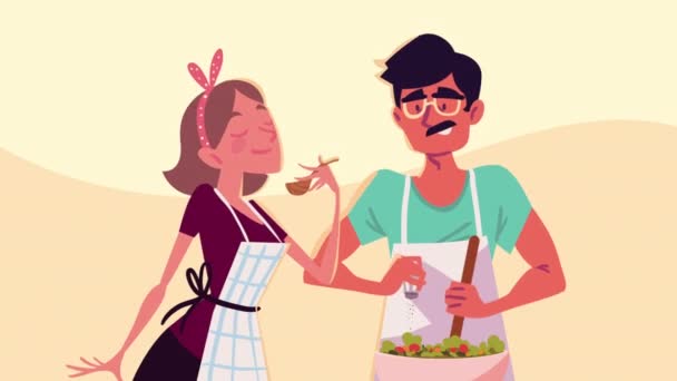 Пара Приготовления Пищи Кухня Анимация Рецепт Видео Анимированный — стоковое видео