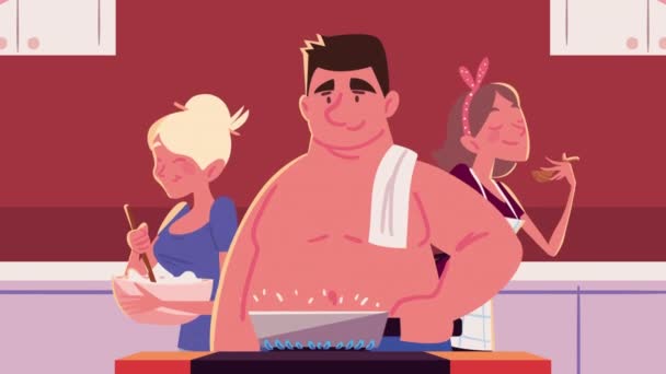 People Cooking Kitchen Recipe Animation Video Animated — Stok Video