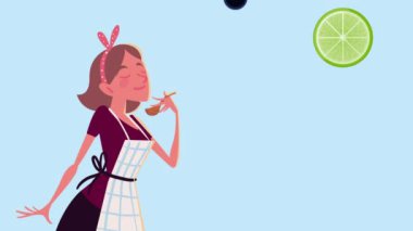 woman cooking kitchen recipe animation ,4k video animated