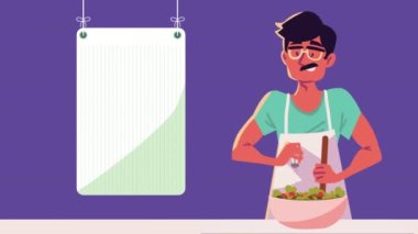 man cooking kitchen recipe animation ,4k video animated