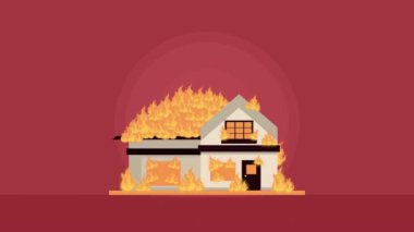 emergency service with house on fire scene ,4k video animated
