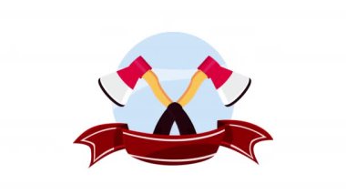 city emergency service with axes crossed ,4k video animated