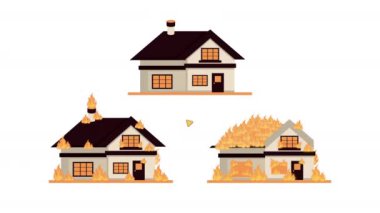 emergency service with houses on fire ,4k video animated