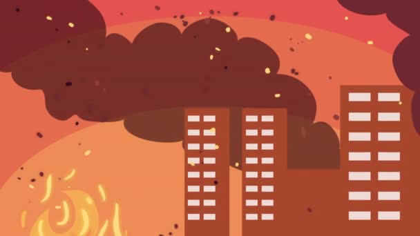 City Buildings Fire Scene Animation Video Animated — ストック動画