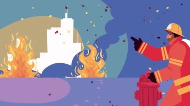 firefighter emergency worker with hydrant animation ,4k video animated