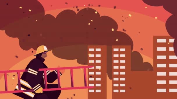 Firefighter Emergency Worker Stairs Animation Video Animated — Stockvideo