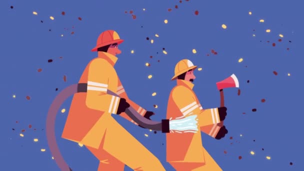 Firefighters Emergency Workers Hose Video Animated — Wideo stockowe