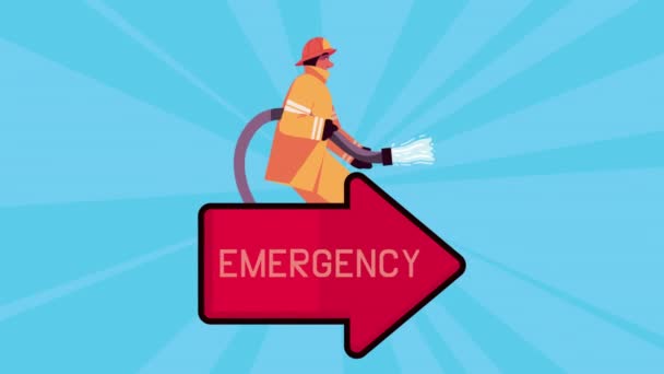 Firefighter Emergency Worker Hose Video Animated — Stockvideo