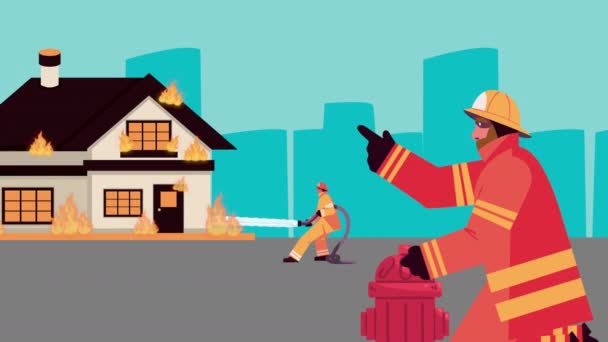 Firefighter Emergency Worker Hydrant Animation Video Animated — Stockvideo