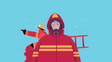 firefighters emergency workers with stairs ,4k video animated