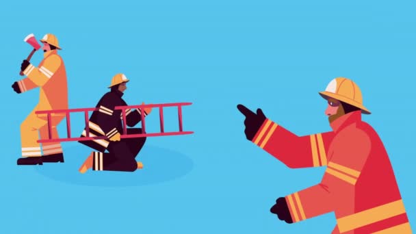 Firefighters Workers Stairs Animation Video Animated — Stockvideo