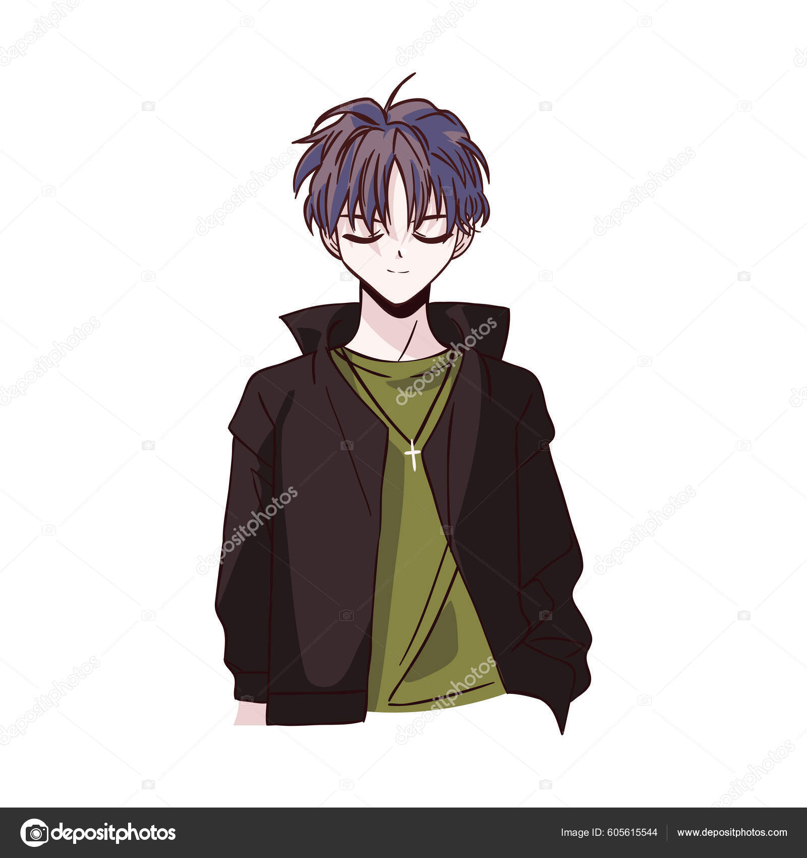 Young guy anime boy character japanese Royalty Free Vector