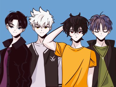 anime group young men, design vector