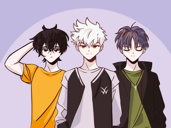 Anime Group Male Design Vector — Archivo Imágenes Vectoriales