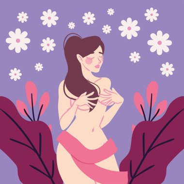 woman with ribbon, breast cancer, layout
